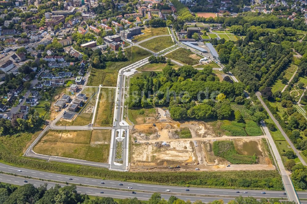 Luftbild Bochum - Baustelle mit Erschließungs - und Aufschüttungs- Arbeiten am Ostpark Quartier Feldmark in Bochum im Bundesland Nordrhein-Westfalen, Deutschland