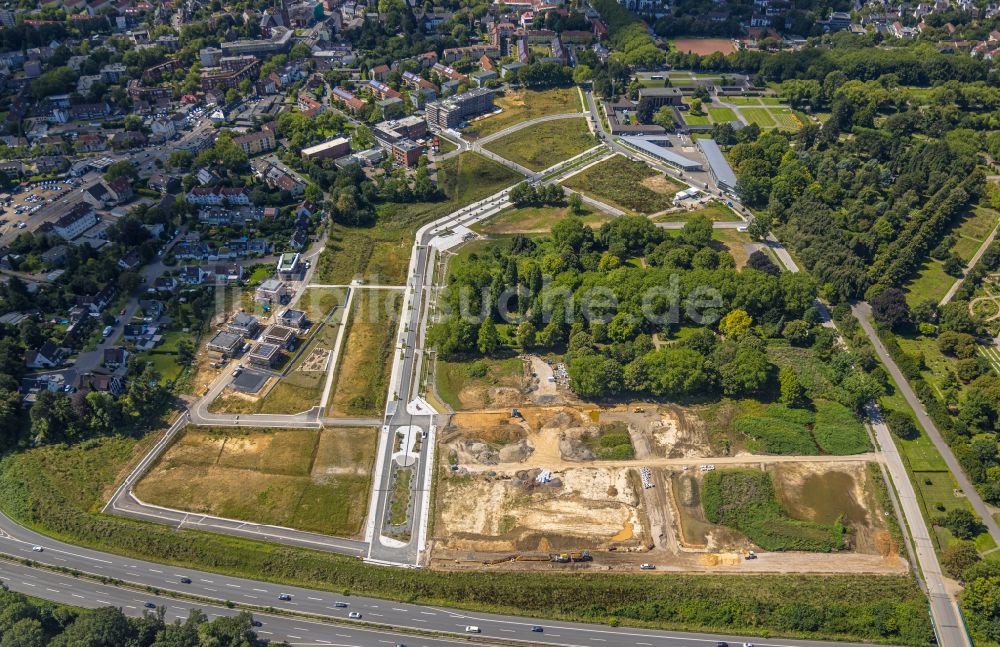 Luftaufnahme Bochum - Baustelle mit Erschließungs - und Aufschüttungs- Arbeiten am Ostpark Quartier Feldmark in Bochum im Bundesland Nordrhein-Westfalen, Deutschland