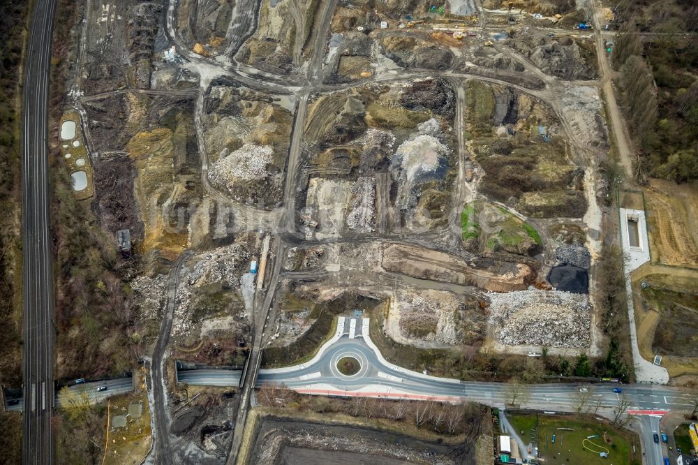 Gelsenkirchen aus der Vogelperspektive: Baustelle mit Erschließungs - und Aufschüttungs- Arbeiten an der Ostpreußenstraße in Gelsenkirchen im Bundesland Nordrhein-Westfalen, Deutschland