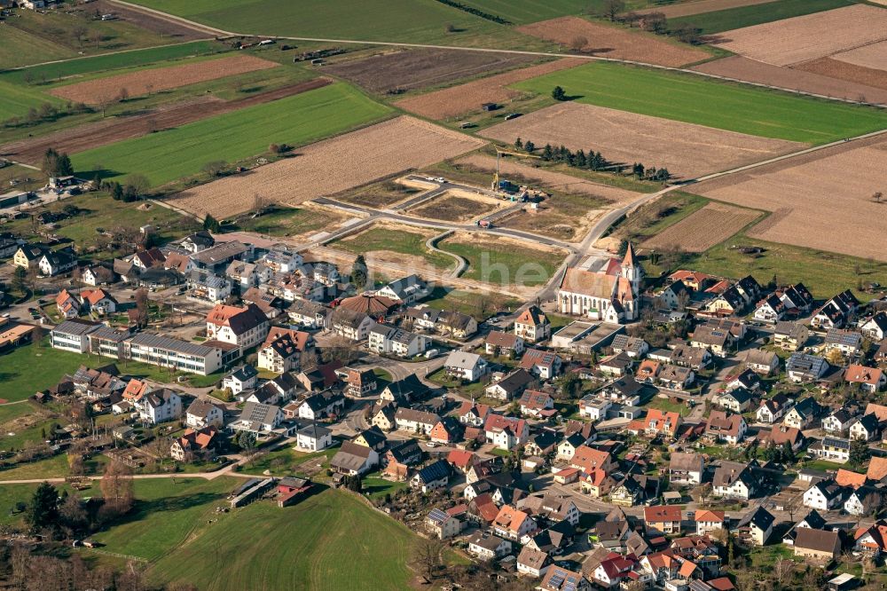 Luftaufnahme Reute - Baustelle mit Erschließungs - und Aufschüttungs- Arbeiten Reute bei Freiburg in Reute im Bundesland Baden-Württemberg, Deutschland