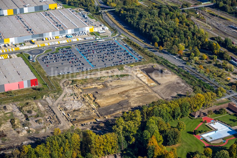 Dortmund von oben - Baustelle mit Erschließungs - und Aufschüttungs- Arbeiten zwischen Brackeler Straße und Springorumstraße in Dortmund im Bundesland Nordrhein-Westfalen, Deutschland