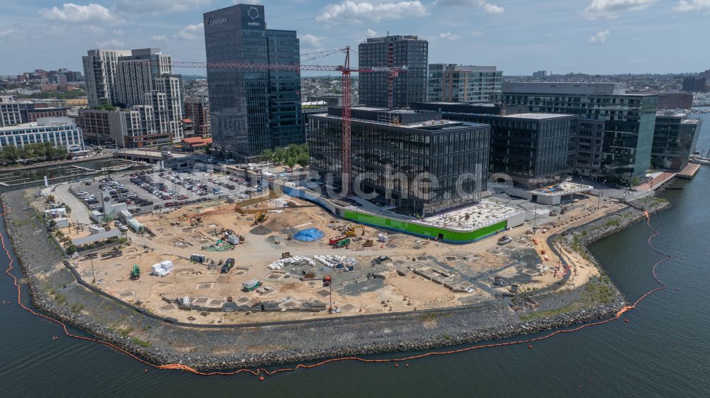 Luftaufnahme Baltimore - Baustelle mit Erschließungs-, Grundierungs- und Erdarbeiten mit Aufschüttungen Business District in Baltimore in Maryland, USA