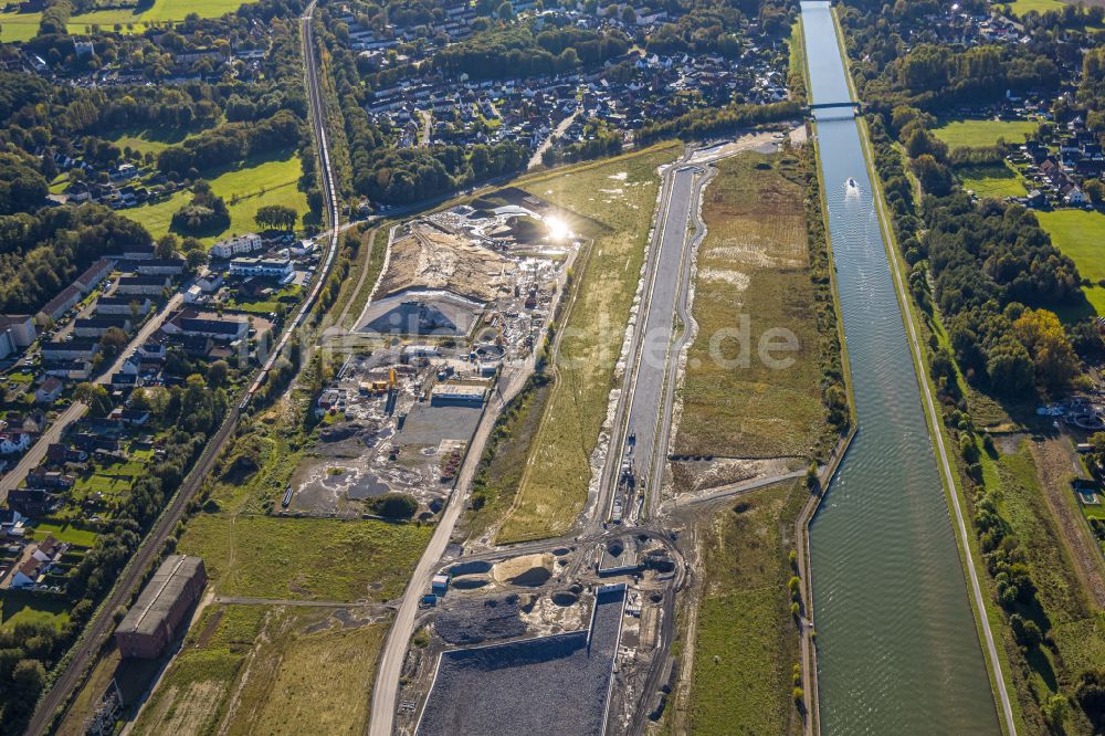 Oberaden aus der Vogelperspektive: Baustelle mit Erschließungs-, Grundierungs- und Erdarbeiten Wasserstadt Aden in Oberaden im Bundesland Nordrhein-Westfalen, Deutschland