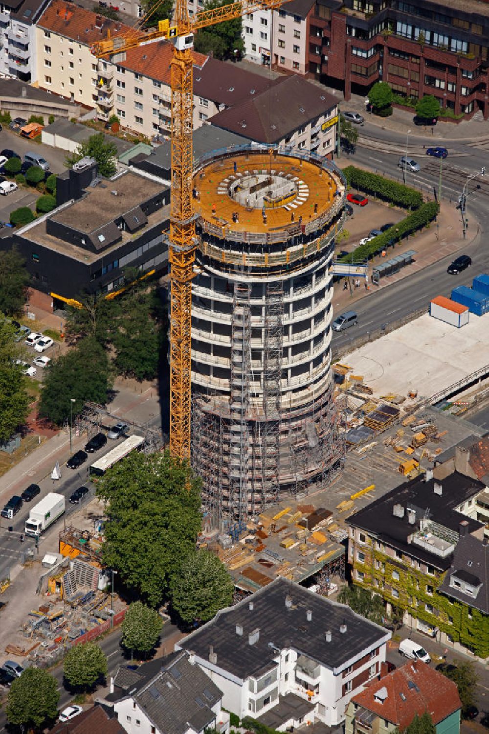 Bochum aus der Vogelperspektive: Baustelle Exenterhouse / Exenterhaus auf einem ehemaligen Bunker an der Universitätsstraße in Bochum