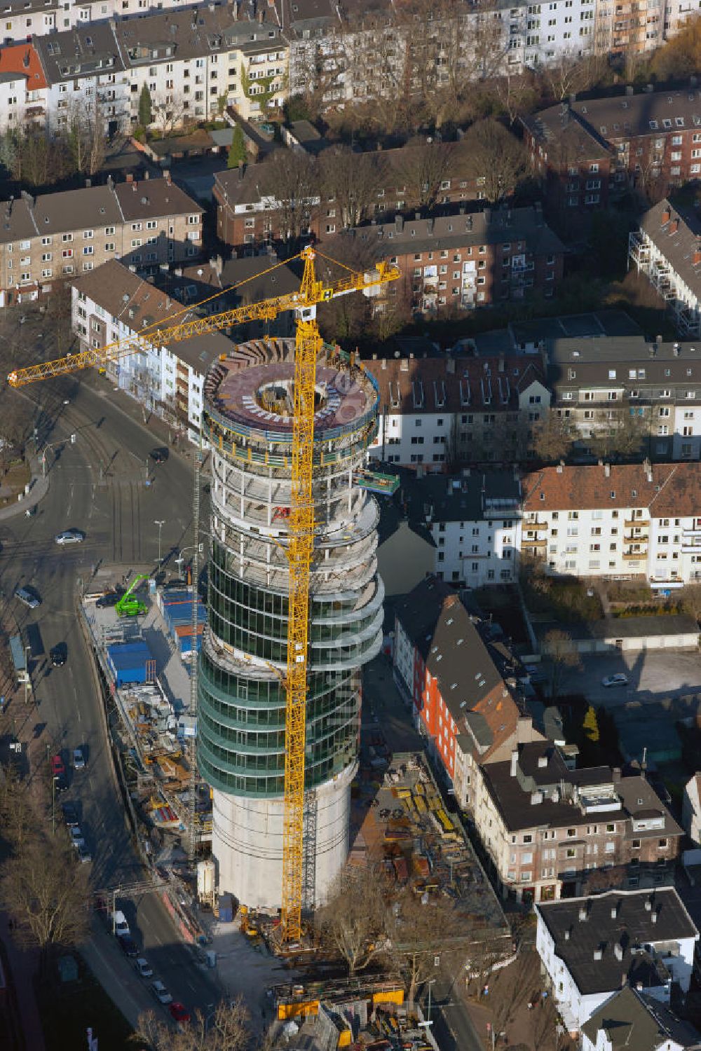 Bochum aus der Vogelperspektive: Baustelle Exenterhouse / Exenterhaus auf einem ehemaligen Bunker an der Universitätsstraße in Bochum