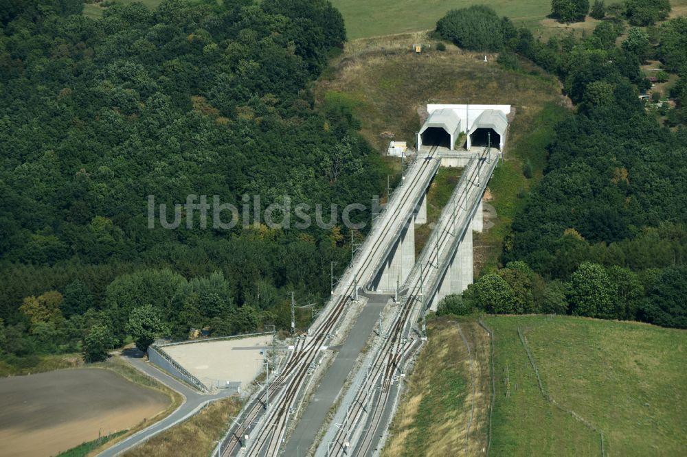 Finneland aus der Vogelperspektive: Baustelle Finnetunnel - Bibratunnel der Bahn- und ICE Strecke in Finneland im Bundesland Sachsen-Anhalt, Deutschland