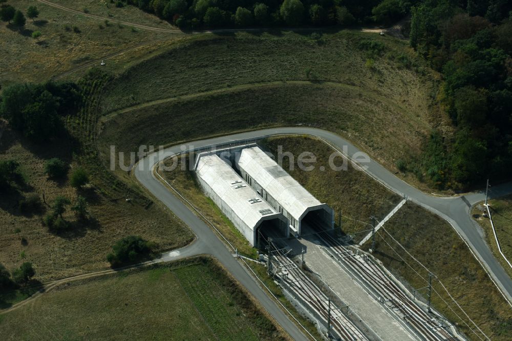 Finneland aus der Vogelperspektive: Baustelle Finnetunnel - Bibratunnel der Bahn- und ICE Strecke in Finneland im Bundesland Sachsen-Anhalt, Deutschland