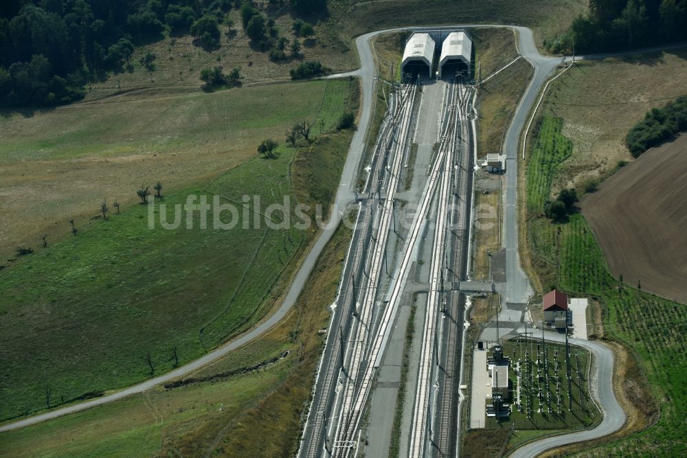 Finneland aus der Vogelperspektive: Baustelle Finnetunnel - Bibratunnel der Bahn- und ICE Strecke in Finneland im Bundesland Sachsen-Anhalt, Deutschland