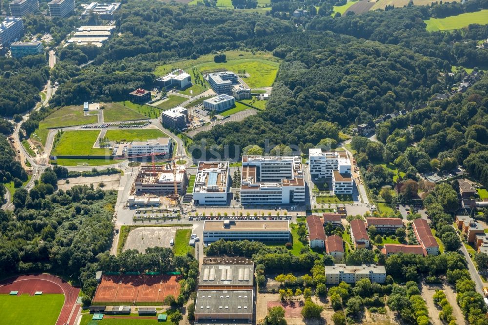 Luftbild Bochum - Baustelle für den Forschungsbau für molekulare Proteindiagnostik (ProDi) an der Hochschule für Gesundheit am Gesundheitscampus im Stadtteil Querenburg in Bochum im Bundesland Nordrhein-Westfalen, Deutschland