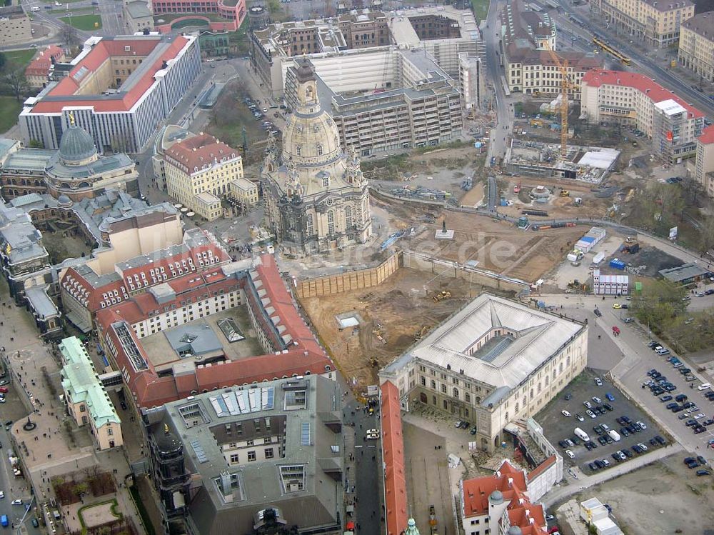 Luftbild Dresden - Baustelle an der Frauenkirche in der Dresdner Altstadt