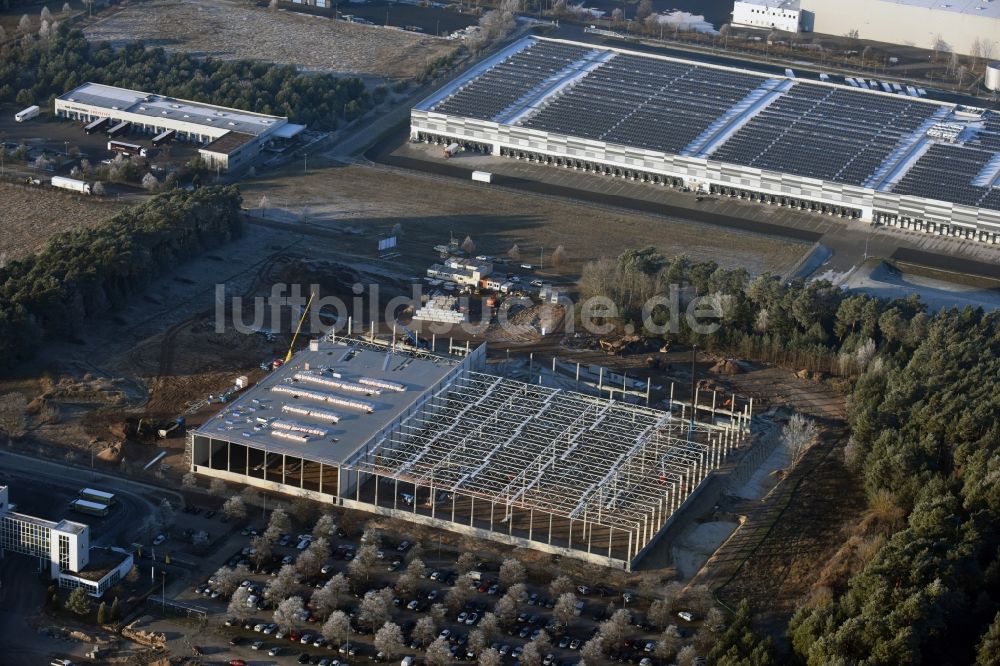 Luftaufnahme Freienbrink - Baustelle Gebäudekomplex und Logistikzentrum auf dem Gelände der GLX Global Logistic Services GmbH - CDC an der Kiefernstraße in Freienbrink im Bundesland Brandenburg, Deutschland