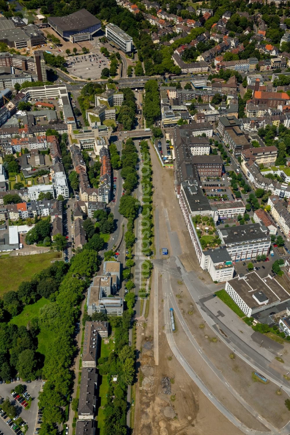 Luftbild Essen - Baustelle auf der Girardetstraße in Essen im Bundesland Nordrhein-Westfalen