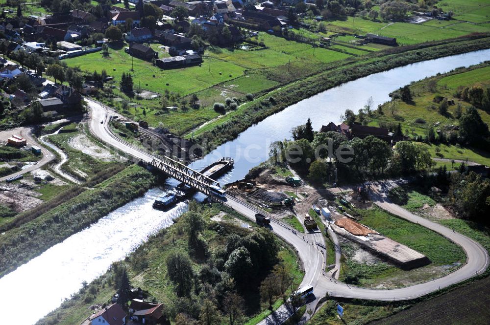 Güsen von oben - Baustelle an der Güsener Brücke