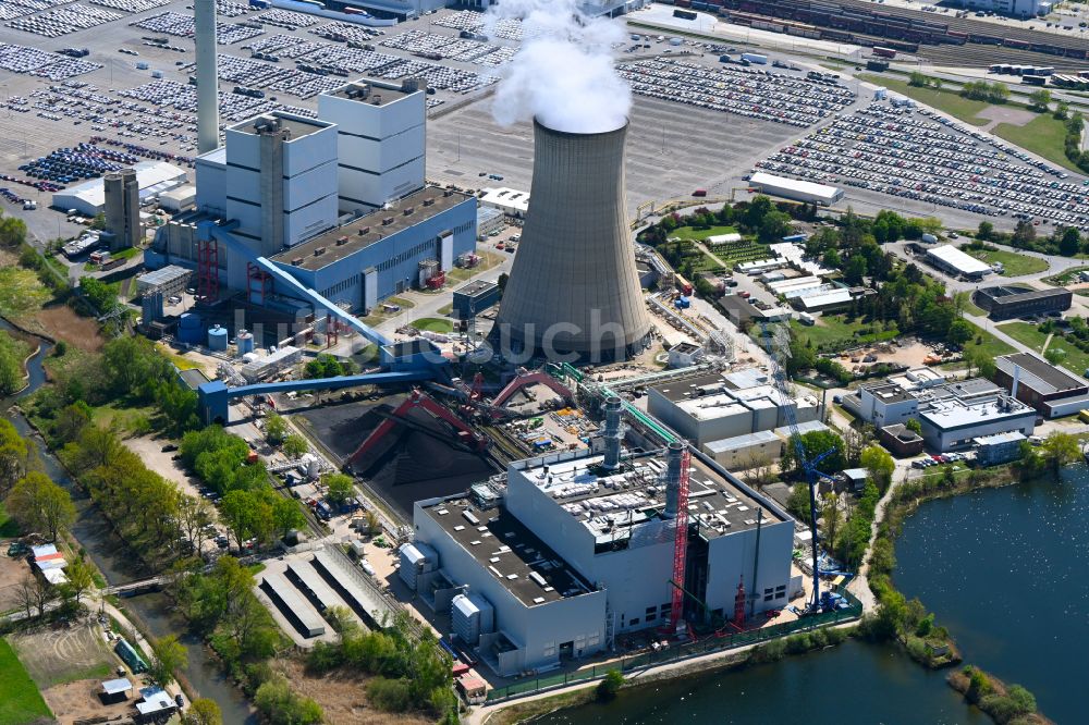 Wolfsburg aus der Vogelperspektive: Baustelle GuD Kraftwerk mit Gas- und Dampfturbinenanlagen am Werksgelände der VW Volkswagen AG in Wolfsburg im Bundesland Niedersachsen, Deutschland