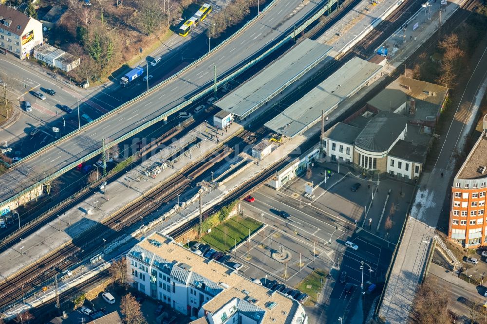 Mülheim an der Ruhr von oben - Baustelle am Hauptbahnhof der Deutschen Bahn in Mülheim an der Ruhr im Bundesland Nordrhein-Westfalen