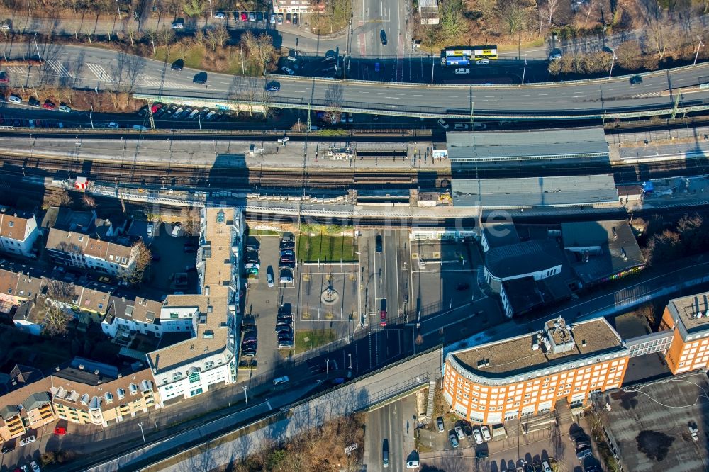 Mülheim an der Ruhr aus der Vogelperspektive: Baustelle am Hauptbahnhof der Deutschen Bahn in Mülheim an der Ruhr im Bundesland Nordrhein-Westfalen