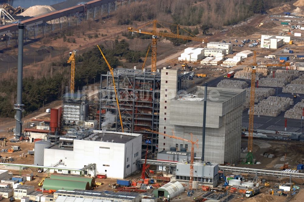 Luftbild Eisenhüttenstadt - Baustelle am Heizkraftwerk in Eisenhüttenstadt im Bundesland Brandenburg