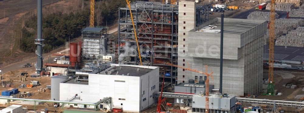 Luftaufnahme Eisenhüttenstadt - Baustelle am Heizkraftwerk in Eisenhüttenstadt im Bundesland Brandenburg