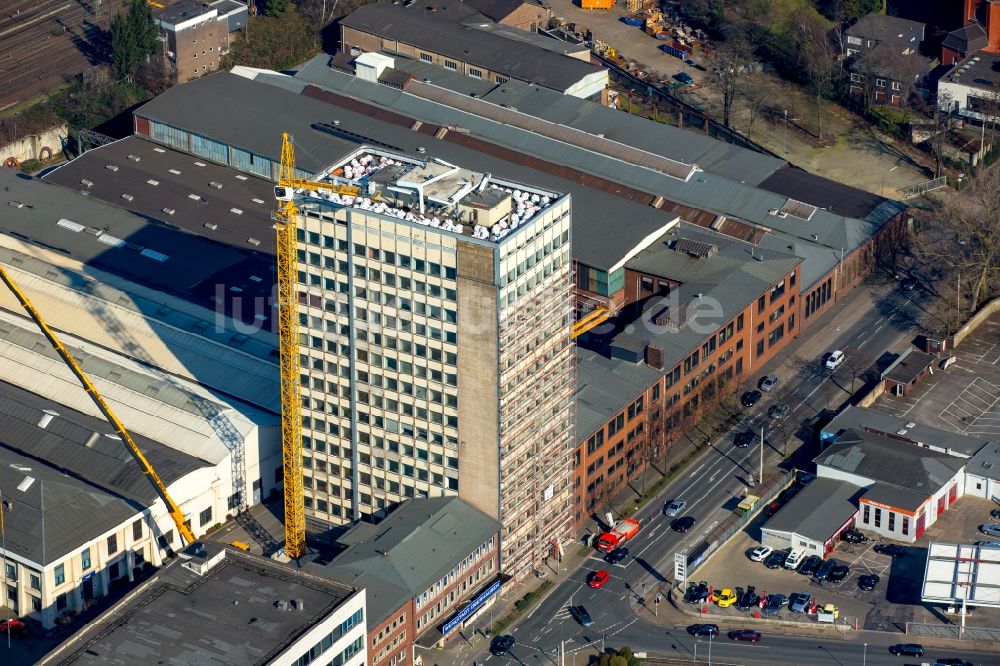 Luftaufnahme Oberhausen - Baustelle Hochhaus- Gebäudekomplexes der ehemaligen Dazzle Oberhausen GmbH in Oberhausen im Bundesland Nordrhein-Westfalen