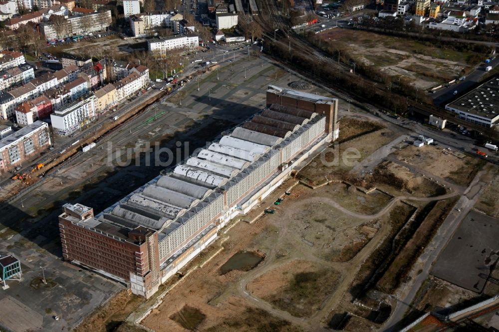 Luftbild Frankfurt am Main - Baustelle Hochhaus- Neubau der Doppeltürme der EZB-Zentrale in Frankfurt / Main in Hessen