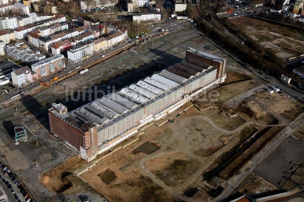 Luftaufnahme Frankfurt am Main - Baustelle Hochhaus- Neubau der Doppeltürme der EZB-Zentrale in Frankfurt / Main in Hessen