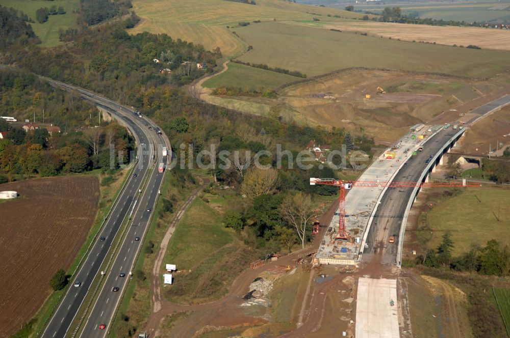 Sättelstädt von oben - Baustelle Hörseltalbrücke der A4 bei Sättelstädt