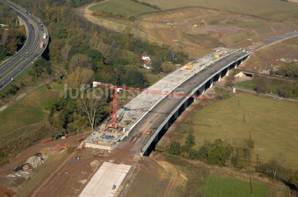 Luftbild Sättelstädt - Baustelle Hörseltalbrücke der A4 bei Sättelstädt