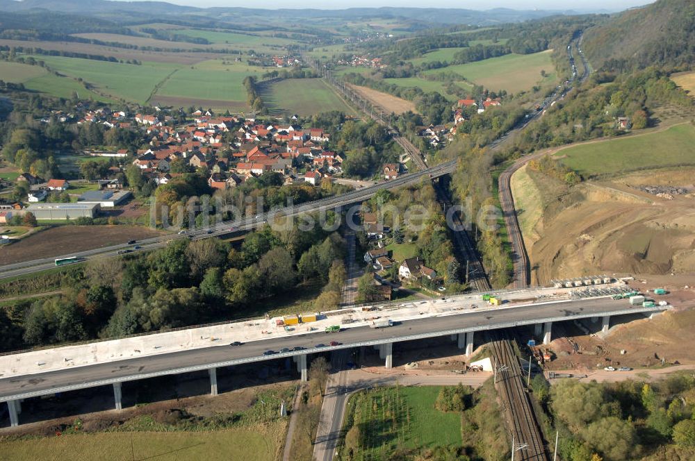 Luftbild Sättelstädt - Baustelle Hörseltalbrücke der A4 bei Sättelstädt