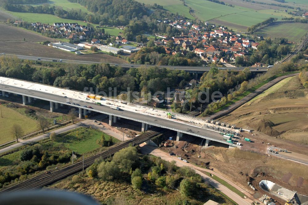 Luftaufnahme Sättelstädt - Baustelle Hörseltalbrücke der A4 bei Sättelstädt