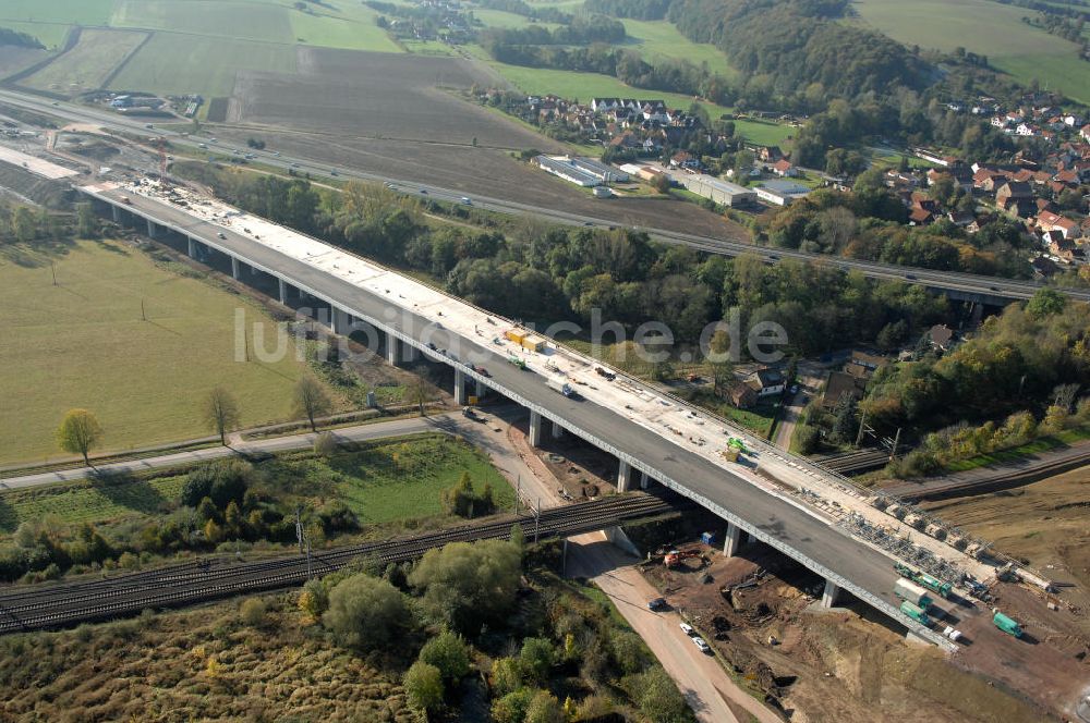 Sättelstädt von oben - Baustelle Hörseltalbrücke der A4 bei Sättelstädt