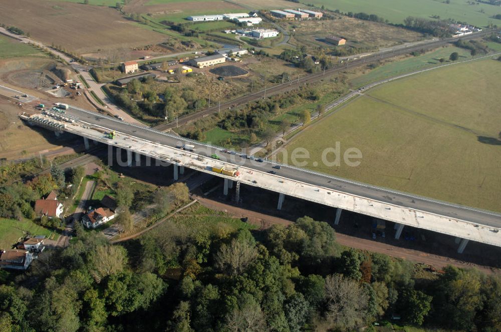 Luftbild Sättelstädt - Baustelle Hörseltalbrücke der A4 bei Sättelstädt