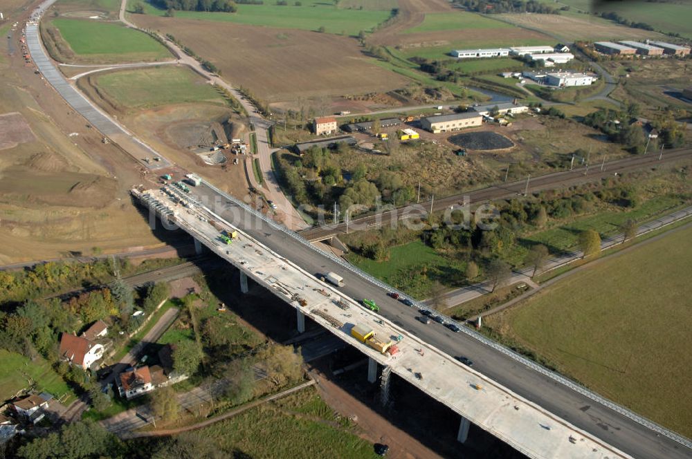 Luftaufnahme Sättelstädt - Baustelle Hörseltalbrücke der A4 bei Sättelstädt