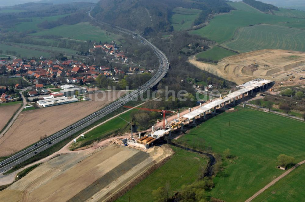 Luftaufnahme Sättelstädt - Baustelle Hörseltalbrücke bei Sättelstädt