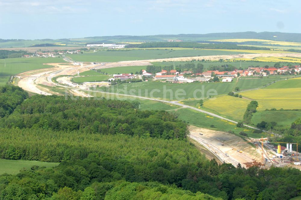 Göschwitz bei Jena aus der Vogelperspektive: Baustelle Jagdbergtunnel Autobahnverlegung Europastrasse E40 A4 bei Jena