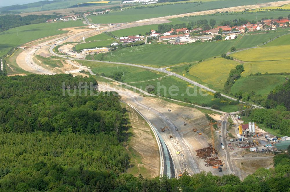 Luftaufnahme Göschwitz bei Jena - Baustelle Jagdbergtunnel Autobahnverlegung Europastrasse E40 A4 bei Jena