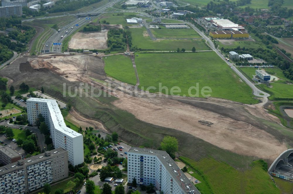 Göschwitz bei Jena von oben - Baustelle Jagdbergtunnel Autobahnverlegung Europastrasse E40 A4 bei Jena