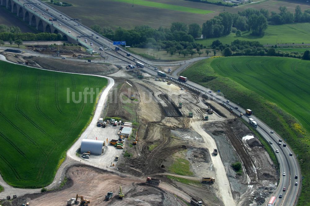 Göschwitz bei Jena von oben - Baustelle Jagdbergtunnel Autobahnverlegung Europastrasse E40 A4 bei Jena