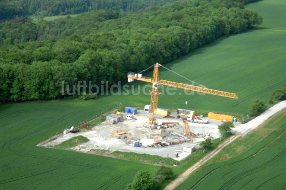 Luftbild Göschwitz bei Jena - Baustelle Jagdbergtunnel Autobahnverlegung Europastrasse E40 A4 bei Jena