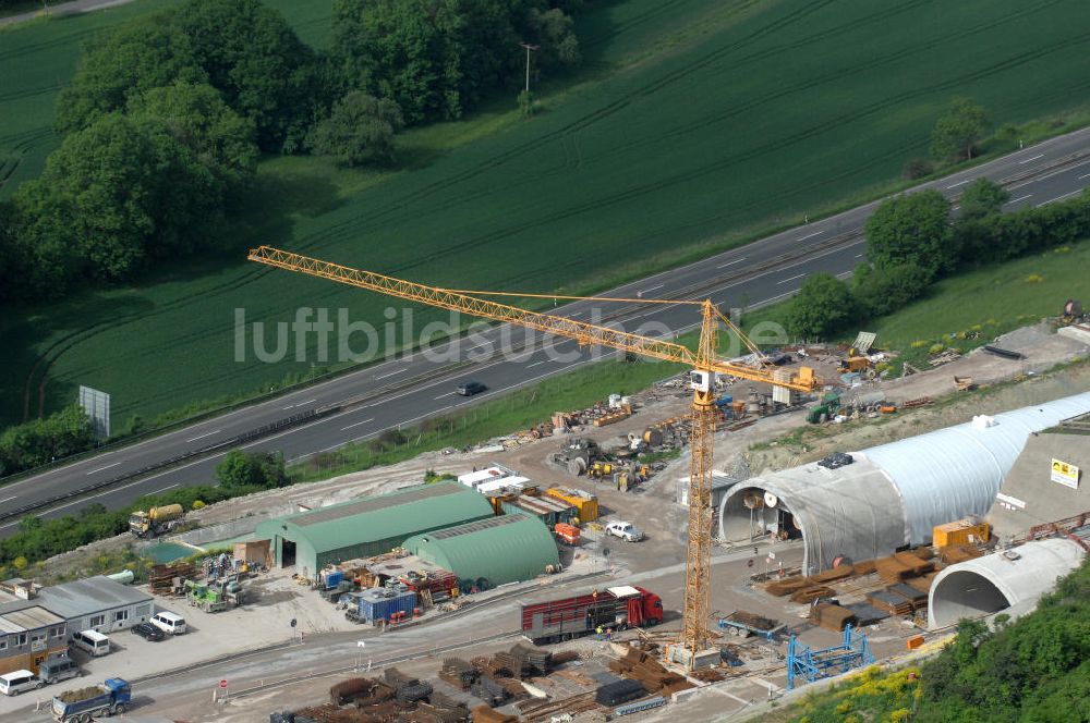 Luftbild Göschwitz bei Jena - Baustelle Jagdbergtunnel Autobahnverlegung Europastrasse E40 A4 bei Jena