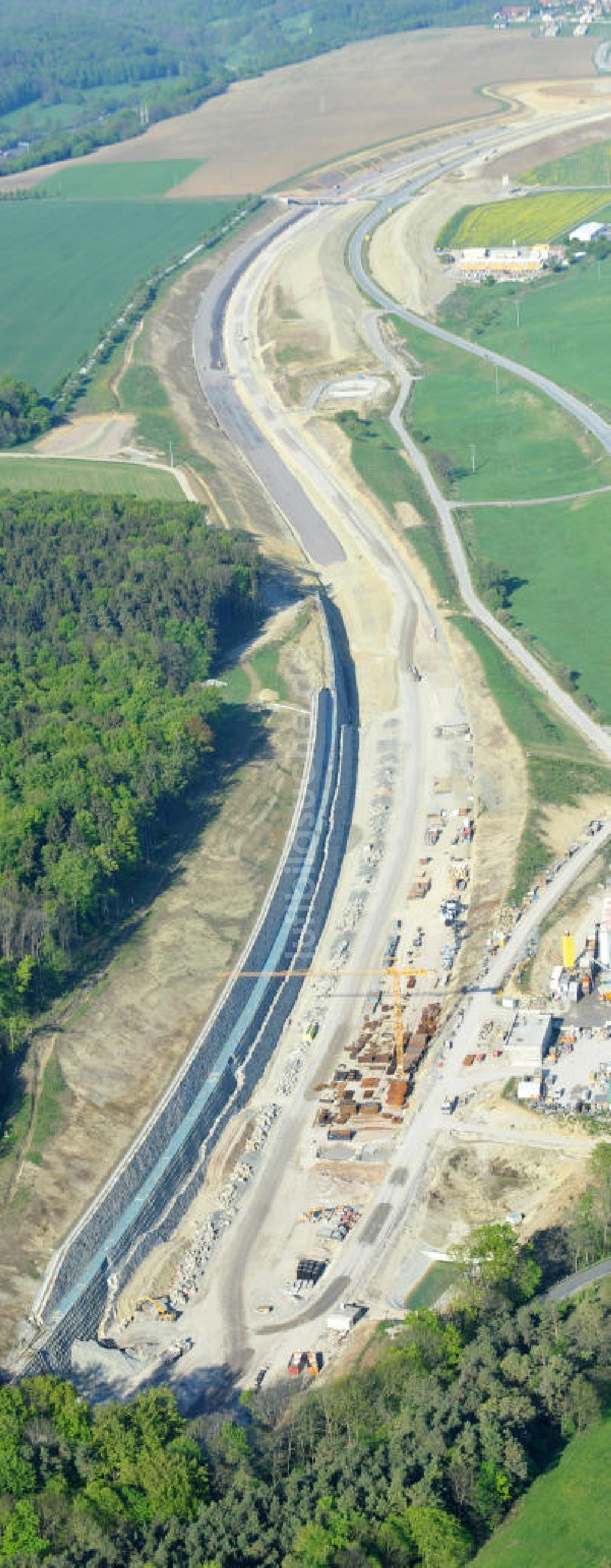 Luftaufnahme Jena - Baustelle Jagdbergtunnel Autobahnverlegung Europastrasse E40 A4 bei Jena