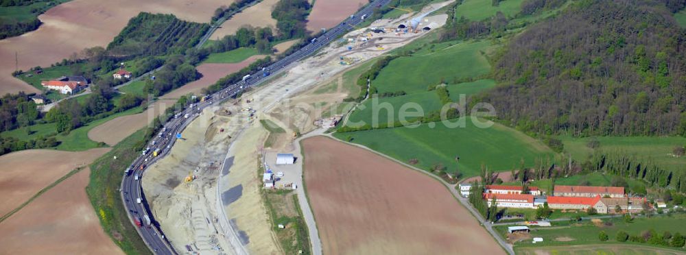 Luftaufnahme Jena - Baustelle Jagdbergtunnel Autobahnverlegung Europastrasse E40 A4 bei Jena