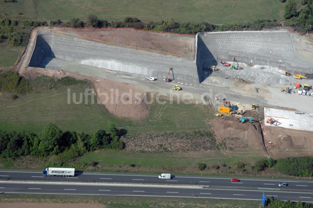 JENA von oben - Baustelle Jagdbergtunnel Autobahnverlegung Europastrasse E40 A4 bei Jena