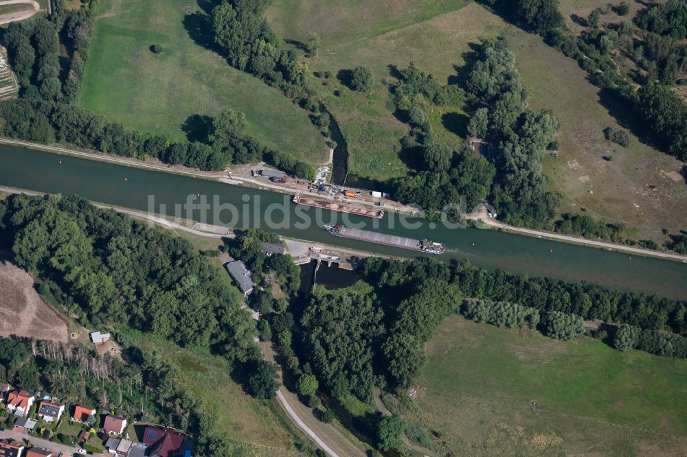 Luftbild Braunschweig - Baustelle der Kanalarbeiten am Flusslauf des Kanals Mittellandkanal am Okerdüker in Braunschweig im Bundesland Niedersachsen, Deutschland