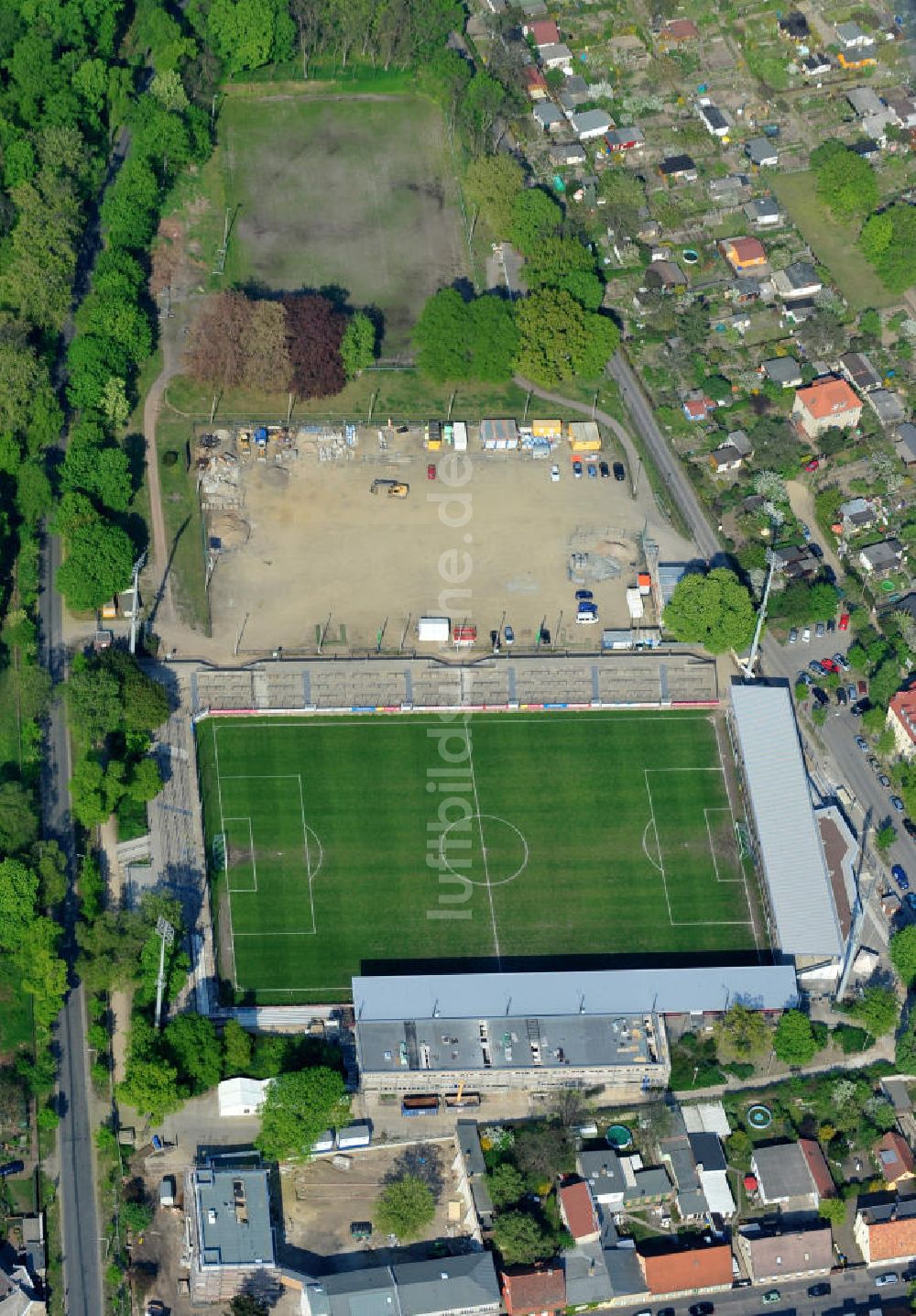 Potsdam-Babelsberg von oben - Baustelle Karl-Liebknecht-Stadion in Potsdam-Babelsberg