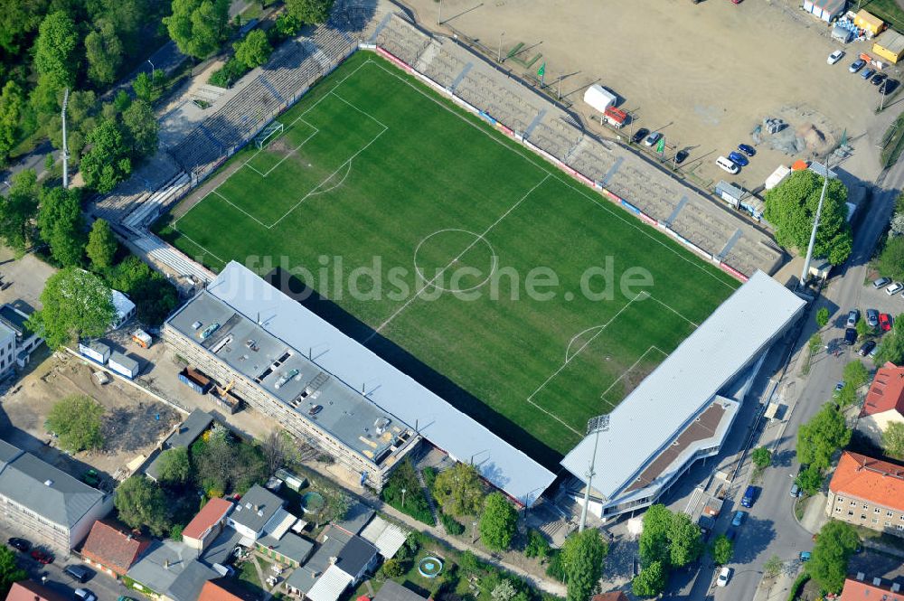 Potsdam-Babelsberg von oben - Baustelle Karl-Liebknecht-Stadion in Potsdam-Babelsberg