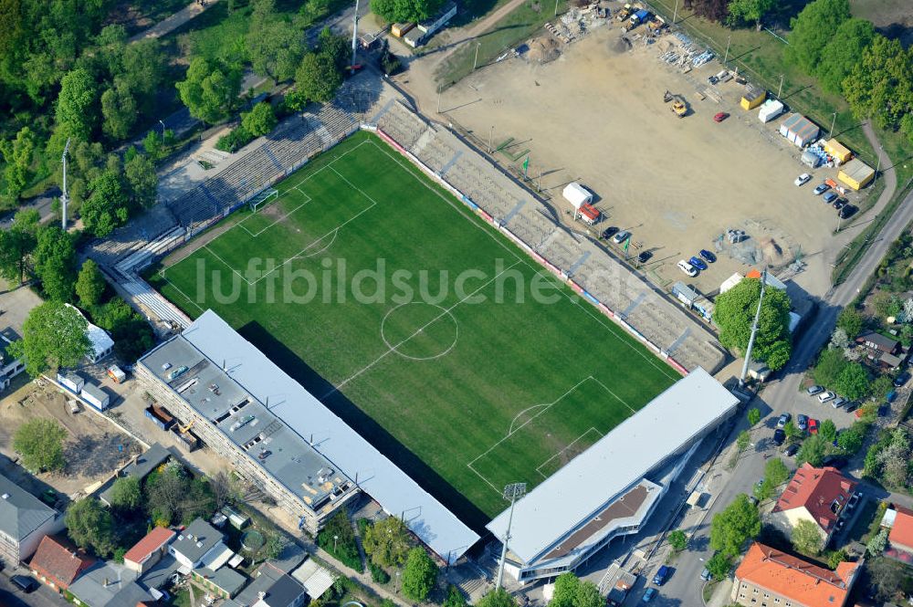 Potsdam-Babelsberg aus der Vogelperspektive: Baustelle Karl-Liebknecht-Stadion in Potsdam-Babelsberg