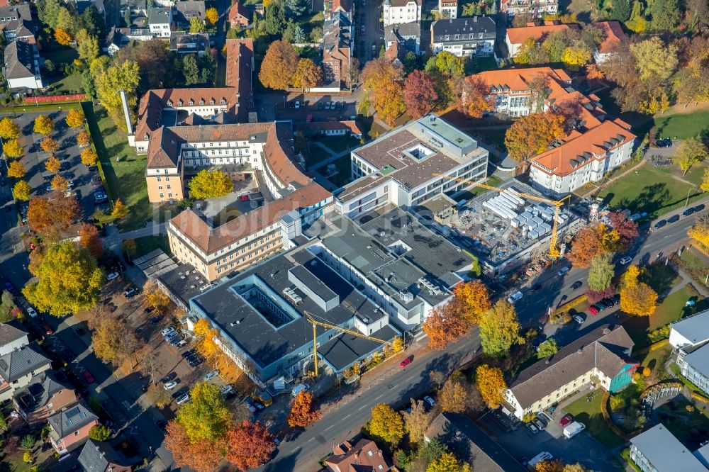 Luftaufnahme Hamm - Baustelle am Klinikgelände des Krankenhauses Sankt Marienhospital in Hamm im Bundesland Nordrhein-Westfalen