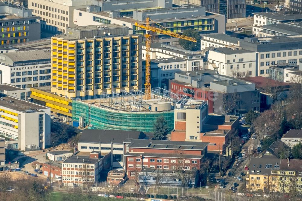 Luftbild Essen - Baustelle am Klinikgelände des Krankenhauses Universitätsklinikum Essen in Essen im Bundesland Nordrhein-Westfalen - NRW, Deutschland