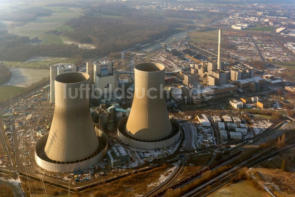 Luftbild Hamm - Baustelle am Kraftwerk / Kohlekraftwerk Westfalen im Stadtteil Hamm-Uentrop mit dem ehemaligen Kernkraftwerk KKW / AKW THTR-300 in Nordrhein-Westfalen NRW