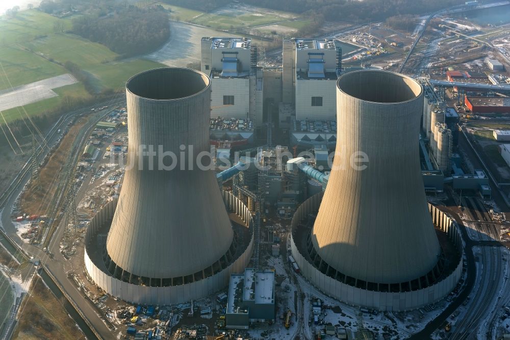 Hamm von oben - Baustelle am Kraftwerk / Kohlekraftwerk Westfalen im Stadtteil Hamm-Uentrop mit dem ehemaligen Kernkraftwerk KKW / AKW THTR-300 in Nordrhein-Westfalen NRW